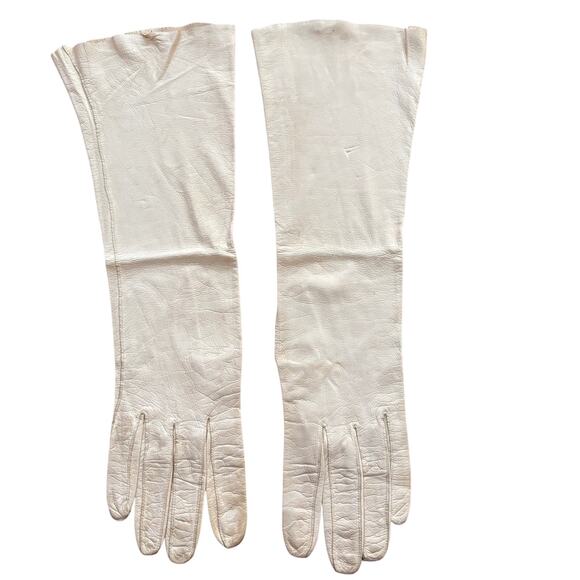 Hochschild Kohn Made in France White Gloves kid leather elbow length opera FLAWS - Picture 7 of 7